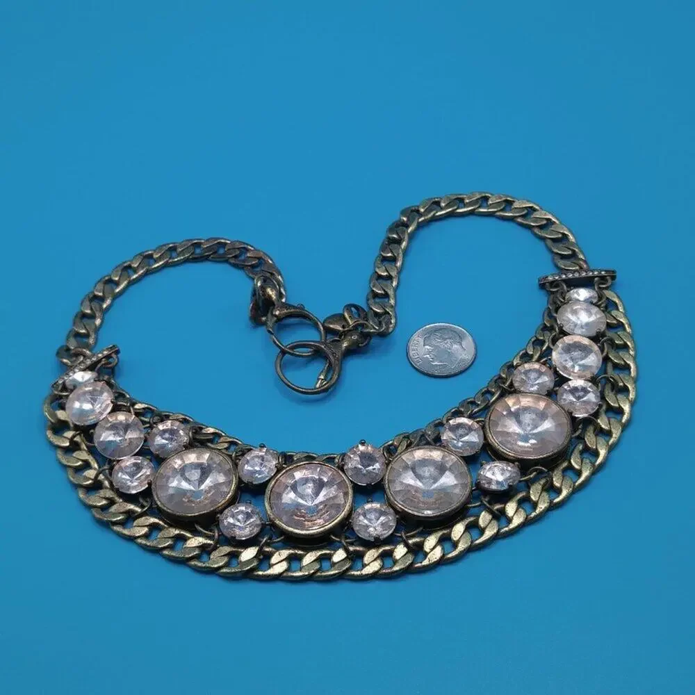 Fossil Distressed Rhinestone Necklace, Rivoli Clear Rhinestones, 18 Inches